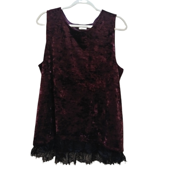 LOGO by Lori Goldstein Tops - LOGO Lori Goldstein Size XL Dark Purple Velvety Tank With Black Lace